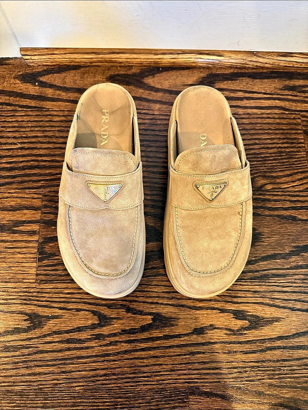 Prada Evolve Suede Platform Mules Brown